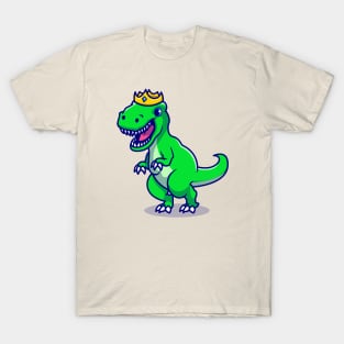 Cute Dino With Crown Cartoon T-Shirt